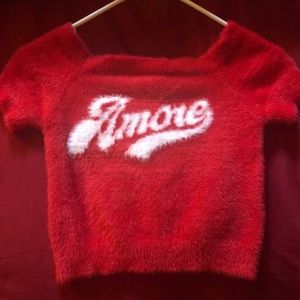 Red graphic “amore” Crop Top